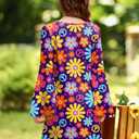 BesserBay Girl's 4 Pcs Halloween 70s Hippie Dress Bell Sleeve Floral Printed Outfit  10 Years (M)
