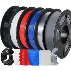 TPU 3D Printer Filament Bundle 1.75mm Filajoy3D 95A Flexible Soft TPU 3D Printing Filament 6 Pack 250g Dimensional Accuracy +/- 0.03mm for Most FDM 3D Printers Black White Gray Red Blue Transparent