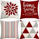 RABUSOFA Pillow Covers 20x20 Set of 4 Home Sweet Home Modern Decorative Throw Cushion Covers Striped Geometric Outdoor Pillow Case for Couch Bed Burgundy Gray