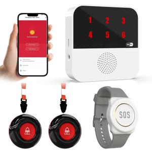 WiFi Caregiver Pager System Life Alert Systems for Seniors No Monthly Fee with Led Number Display Call Button for Elderly Patient Disabled 2 Button 1 Watch Button 1 Receiver (Only Supports 2.4Ghz)