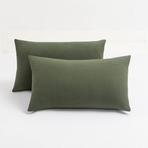 2-Pack Stretch Pillow Cases - Jersey Knit & Envelope Closure Pillowcases with Ultra Soft T-Shirt Like Polyester Blend - Suitable for Queen or Standard Size Set of 2, Dark Olive