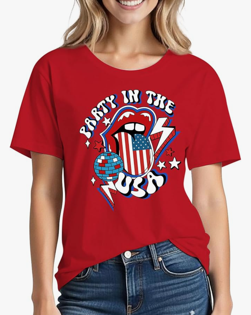 4th of July Shirts Women:USA American Flag Tee Premium Cotton Crew Neck Short Sleeve Patriotic T-Shirt, XL