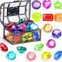 DISHIO Diving Gem Pool Toys 16PCS Large Swimming Pool Toy Set with Pirate Treasure Box Chest for Kids Toddlers Underwater Sinking Dive Gems Colorful Diamond Diving Toys for Swimming Training (16pcs Multi-colored)