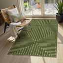 Lahome Neutral Geometric Green Easy Jute Rug, 3x5 Washable Entryway Front Porch Rug, Farmhouse Rhombus Non Slip Non Shedding Indoor Outdoor Carpet for Kitchen Balcony Laundry