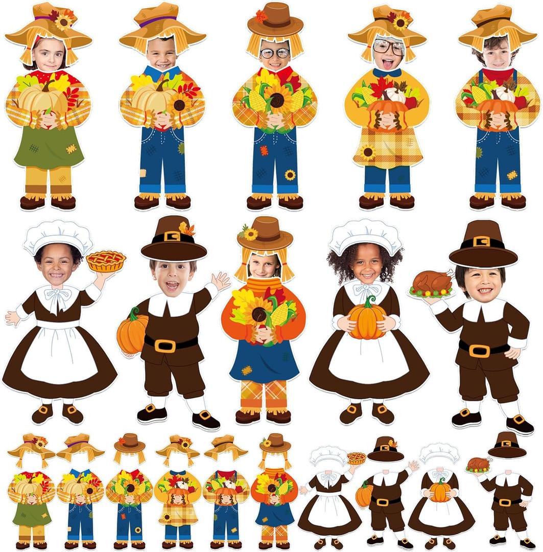 gisgfim 80Pcs Fall Scarecrow Cutouts Fall Thanksgiving Decorations Bulletin Board Personalized Scarecrow Chef Pumpkin Paper Cut-Out Classroom Decor for Autumn Harvest DIY Craft Photo Wall Favor Supply