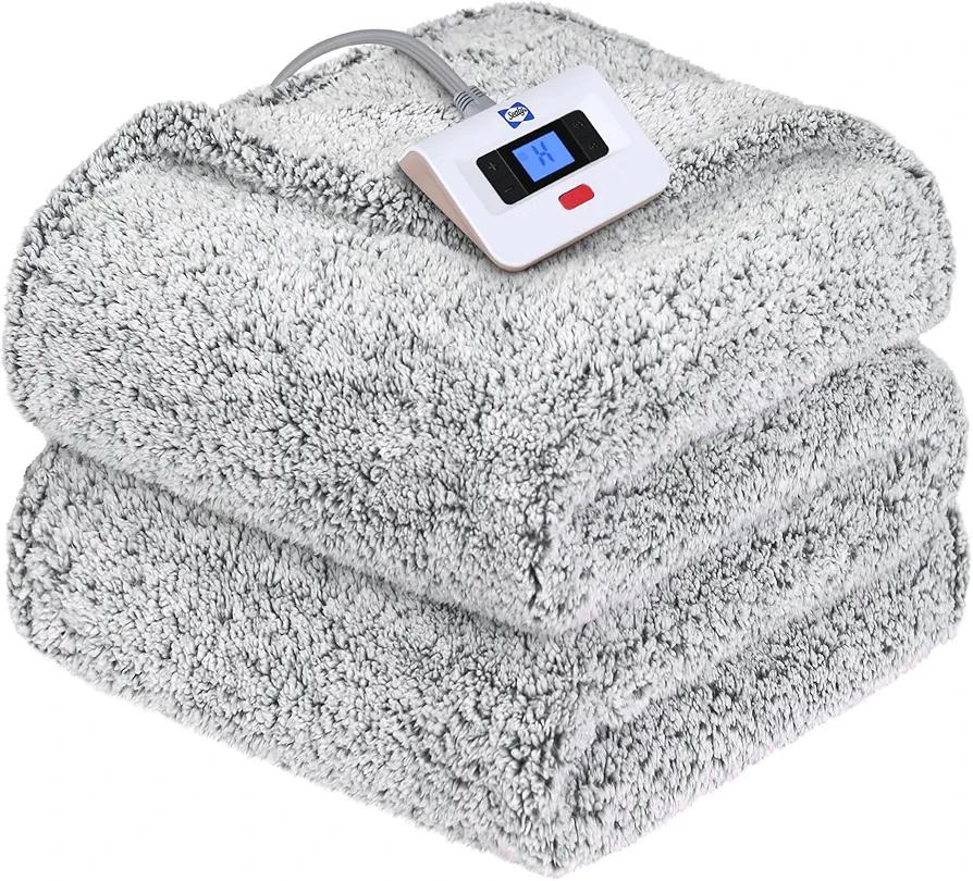 Sealy Electric Blanket Full Size, Soft Sherpa Heated Blanket Single Control with 10 Heating Levels & 1 to 12 Hours Auto-Off Settings Over-Heated Protection 80"x84" Machine Washable, Charcoal. Full