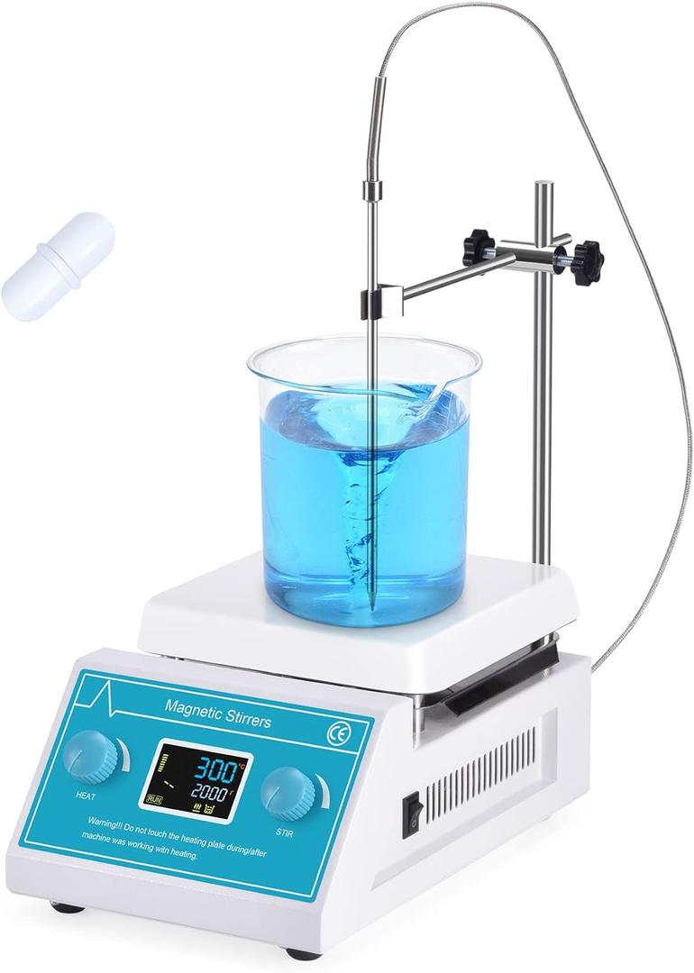 Slendor Magnetic Stirrer 5000ml Hotplate Mixer 2000 RPM Hot Plate Max 300℃/572℉ Lab Heating Plate Stirrers with LED Digital Display, Stir Bar, Temp Sensor and Support Stand