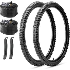 MOHEGIA Mountain Bike Tires Set: 2 Pack 26x2.1/27.5x2.1/ 29x2.1 Inch Folding Bicycle Tires Replacement and Pair 26/27.5/29 Inch Inner Tubes Schrader Valve with Tire Levers