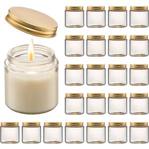 Danmu 3oz Candle Jars,Candle Jars for Making Candles,Wedding,Baby Shower,Party Favors Decoration 24 Pack (Champagne Glass with Gold Lid)