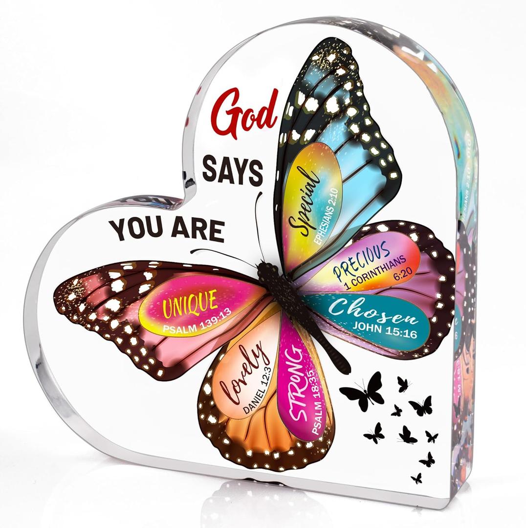Christian Gifts for Women Birthday, Butterfly Inspirational Gifts for Women Friends, Mom, Sister, Girl, Catholic Female, Religious Spiritual Gift, Home Christian Decor Sign