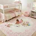 Garvee Rugs for Girls Bedroom Washable 5x7 Area Rug for Nursery Room, Non Slip Soft Low-Pile French Retro Floral Accent Throw Carpet for College Dorm Decor Kids Room Playroom, Pink