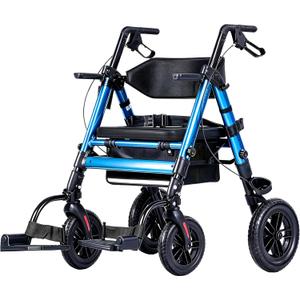 Ambliss 2-in-1 Rollator Walker Transport Chair Heavy Duty 450 lbs Rolling Walkers with Seat for Seniors, 10" Rear & 8" Front All Terrain Wheels, Adjustable Height, Folding Mobility Aid for Adults