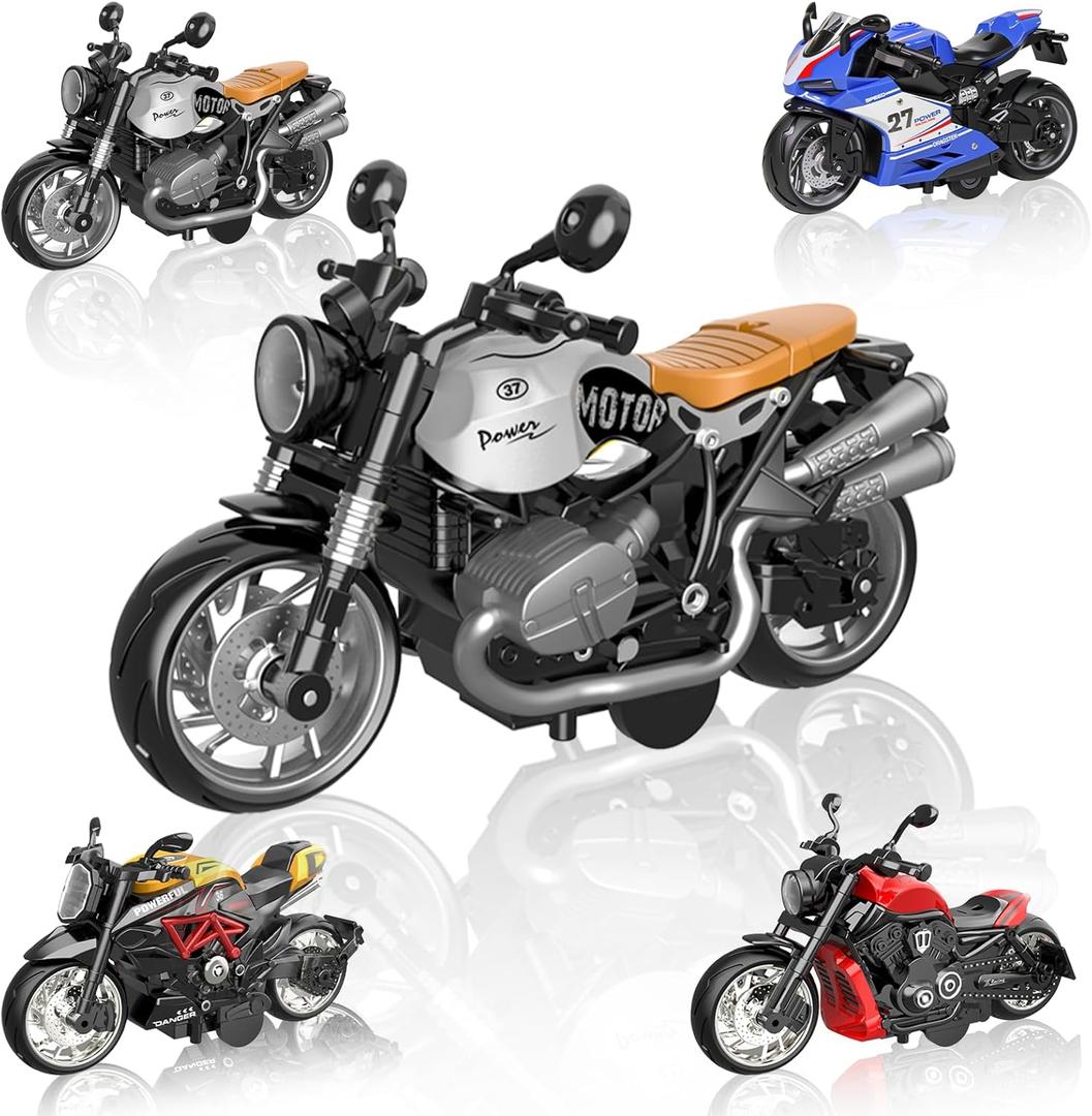 4-Pack Pull-Back Motorcycle Toys - No Batteries Requiredast Alloy Cars for Kids 3+, Durable Friction-Powered Mini Vehicles Boys and Girls