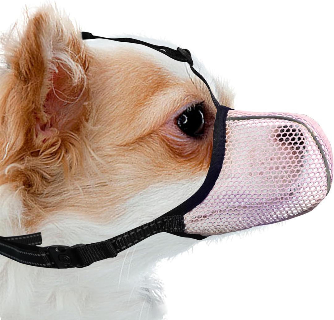 Dog Muzzle, Breathable Soft Muzzle for Extra Small Dogs to Anti & Prevent Barking Biting Chewing, Reflective & Adjustable Basket Muzzle with Air Mesh for Dachshund Pink XS (XS, Pink)