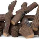 Stanbroil Large Ceramic Gas Logs, 9 Piece Set of Decoration Ceramic Wood Logs for All Types of Ventless, Gel, Ethanol, Electric, Gas Inserts, Propane, Indoor or Outdoor Fireplaces & Fire Pits