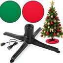 Hortsun 360degree Rotating Christmas Tree Stand with 30' Reversible Mat for Tree up to 7.5ft, Spinning Christmas Trees Stand with 2 Settings Trunk Diameter and One Builtin Electrical Outlet