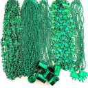 60 Pcs St Patrick's Day Shamrock Beads Necklaces Green Irish Day Parade Shot Glass Bead Necklaces Party Supplies