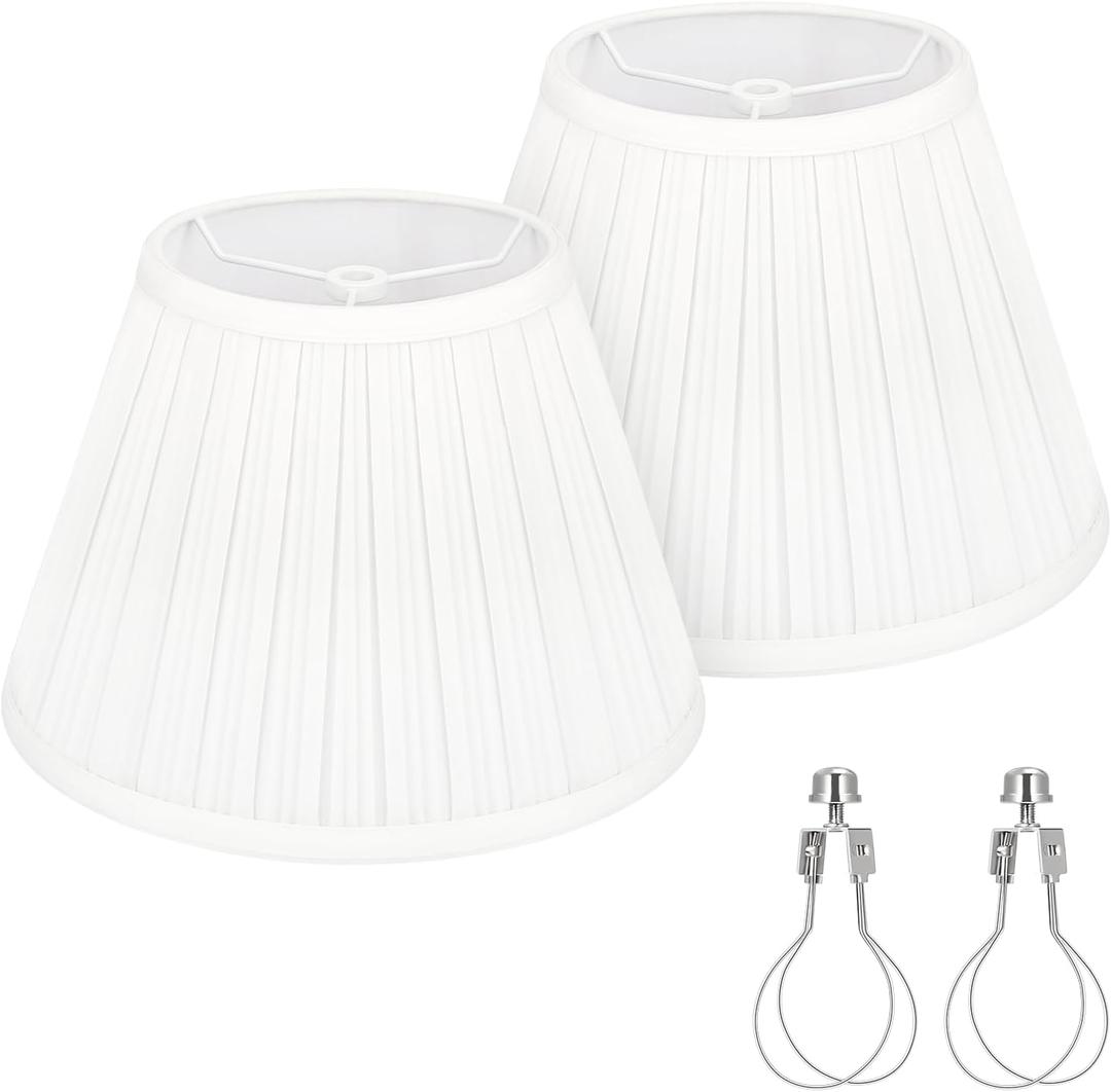 Small Pleated Lamp Shades Set of 2, White Empire Lamp Shades, 5.5" Top x 10" Bottom x 6.6" High, Small Lamp Shades for Table Lamps, Bedside Lamps, Wall Sconces, Spider, Bulb Clip Adapters Included