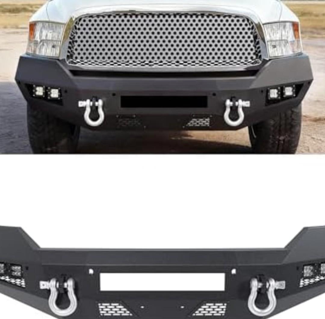 ALMULOO Front Bumper Compatible with 2013-2023 Dodge Ram 1500 Classic 2WD 4WD W/4 x LED Lights + 2 x D-rings Steel Powder Coated Black