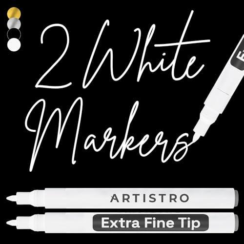 ARTISTRO 2 White Acrylic Paint Markers - 0.7mm Extra Fine-Tip Paint Pens - Perfect for Crafting, Art Projects, & More 2 pac