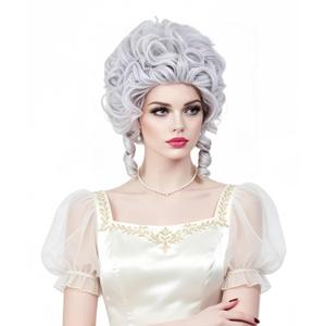 Rugelyss Vintage Short White Silver Curly Beehive Wig Updo Wigs for Women fits Halloween Party or Costume Wig Halloween Cosplay