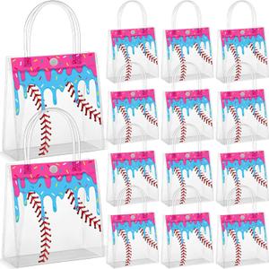 Kolldenn 24 Pcs Baseball Ice Cream Drip Party Favors Clear PVC Gift Bags Baseball Birthday Ice Cream Drip Goodie Snack Treat Bags with Handles for Sport Team Party Supply 6.3 x 5.9 x 3 Inches