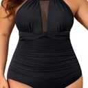 Aqua Eve Plus Size Swimsuit Women One Piece Swimsuit Tummy Control High Neck Bathing Suit Ruched Swimwear Size 20W
