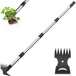 Weed Puller Tool with Long Handle – 2-in-1 Handle Garden Hoe and Weed Rake, Hoe Garden Tool for Home Gardens, Lawns, and Yards