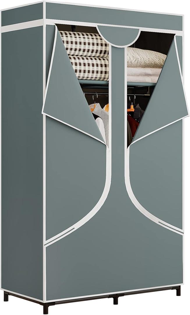 SORCEDAS Portable Wardrobe Closet Storage Organizer Metal Hanging Rack NonWoven Fabric 34 Inch Grey