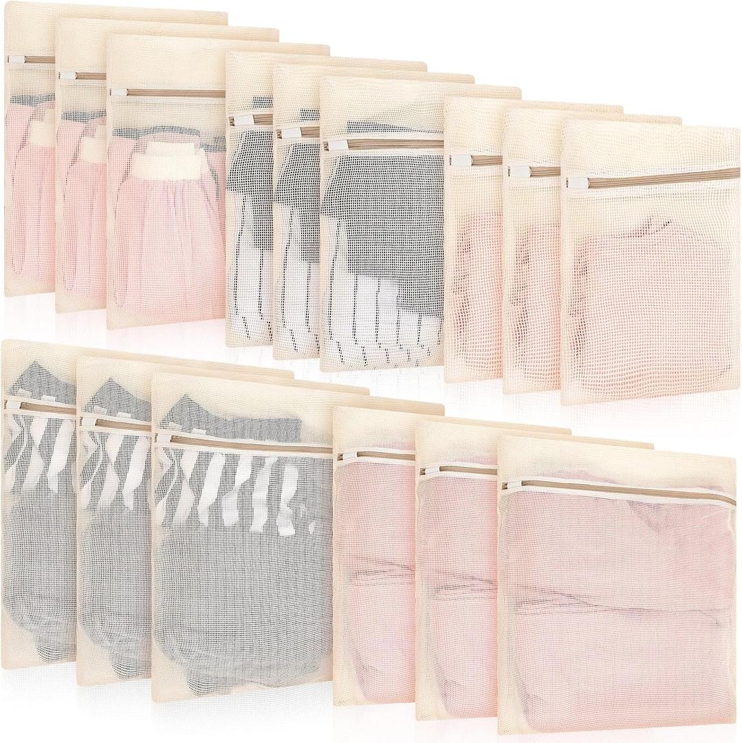 Reallnaive 15 Pcs Organic Cotton Mesh Laundry Bags Breathable Mesh Machine Washing Bag Large Cotton Laundry Bag for Delicates, Lingerie, Garments, Bra, Underwear, Pants, Shoes, Socks, Travel Storage