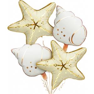 2 x 4Pcs Starfish & Conch Shell Balloons, Large Starfish Conch Balloons, Gold Foil Ocean Themed Balloon for Mermaid Birthday, Under The Sea Party, Beach Pool Swim Party Decorations
