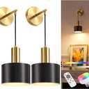 NIORSUN Battery Operated Wall Sconce Set of 2, Gold & Black Wireless Rechargeable Wall Lights with 5200mAh Dimmable Detachable Bulbs and Remote, 9 Colors Sconces Wall Decor for Bedroom Living Room
