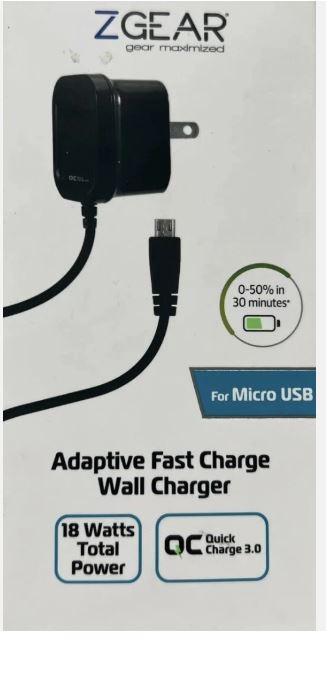 ZGear - Micro USB Adaptive Fast Charger Wall Charger - 18 Watts Total Power