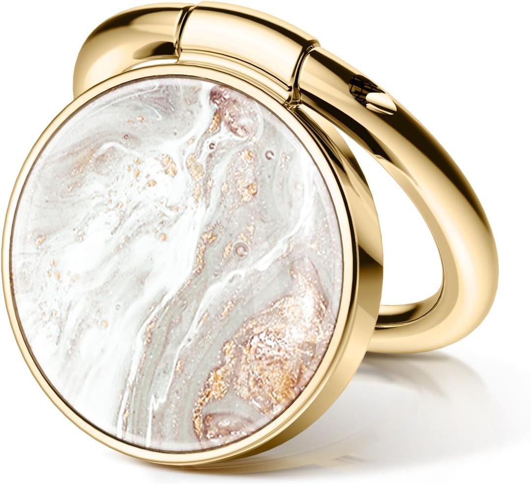 GVIEWIN Marble Cell Phone Ring Holder, Metal Kickstand Grip 360 Rotation Compatible with iPhone 17/16/15/14/Pro Max/Air/Plus Series & Galaxy S25/S24 Ultra and Other Phones (Pearlescent/Gold)