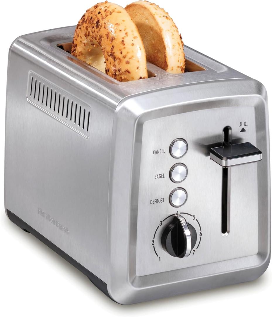 Hamilton Beach 2 Slice Toaster with ExtraWide Slots, Bagel Setting, Toast Boost, SlideOut Crumb Tray, AutoShutoff & Cancel Button, Defrost Function, Stainless Steel 