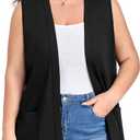 Actcat Plus Size Lightweight Sleeveless Cardigan for Women 2026 with Pockets Casual Soft Knit Duster Coat Vest with Cozy 3XL