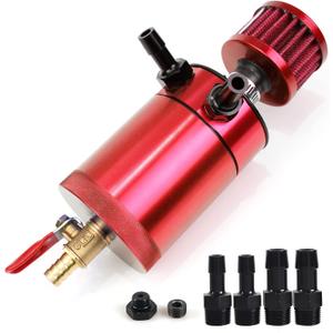 Oil Catch Can Kit with 4 Adapters + Breather Filter Drain Valve Plug 2 Ports (1 oulet + 1 inlet) 150ml Universal Aluminum Baffled Oil Reservoir Tank Oil Separator HTRACING (red) Oil Catch Can Kit with 4 Adapters + Breather Filter Drain Valve Plug 2 Ports (1 oulet + 1 inlet) 150ml Universal Aluminum Baffled Oil Reservoir Tank Oil Separator HTRACING (red)