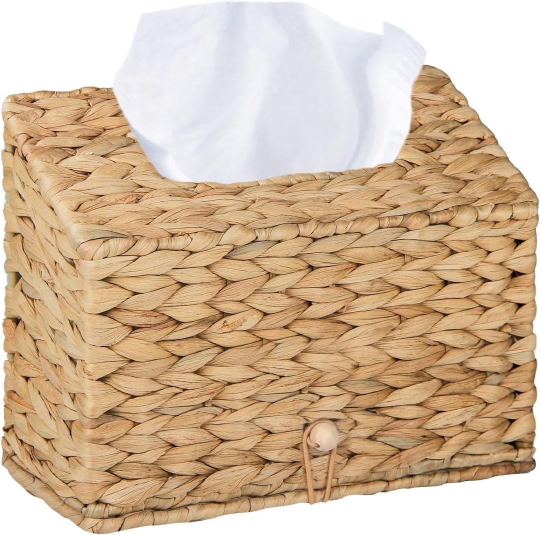 BIBELUN Woven Tissue Box Cover, Water Hyacinth Hand Towel Holder Compatible with Kleenex Disposable Paper Hand Towels, Farmhouse Wicker Napkin Dispenser for End Table, Bathroom, Kitchen, Home Decor