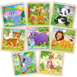 Wooden Puzzles for Toddlers, 9 Pieces Animal Jigsaw Puzzles for Kids Ages 3-5 4-6, Preschool Learning Activities, Learning & Educational Toys, Gifts for Boys, Girls (8 Pack)
