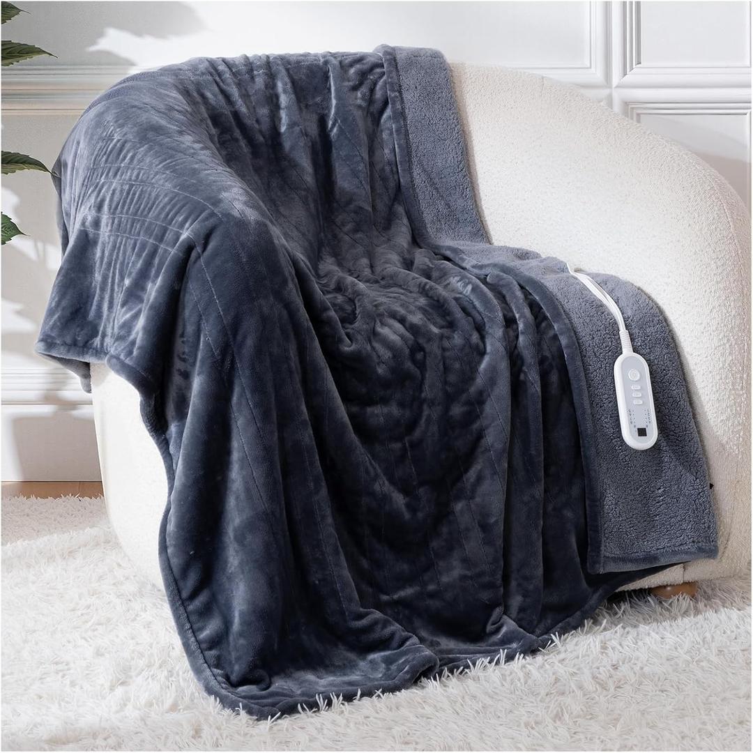 LunaHush Electric Blanket Heated Throw, 50" x 60" Heated Blanket with 8 Heat Levels & 8 Hours Auto Off, Fast Heating Sherpa Blankets Machine Washable with ETL & FCC Certified, Light Grey
