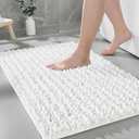 Ruggnovea Bathroom Rugs Non Slip Washable 32x20, Extra Thick Soft Chenille Absorbent Bath Mat, High Density Barrier Non Slip Backing, Quick Dry Plush Shaggy Floor Carpet for Tub&Shower, White