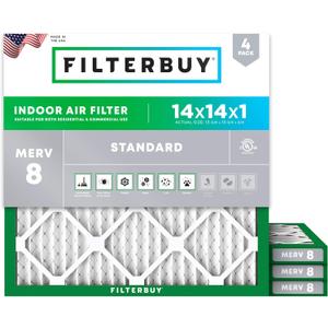 Filterbuy 14x14x1 Air Filter MERV 8 Dust Defense (3-Pack), Pleated HVAC AC Furnace Air Filters Replacement (Actual Size: 13.75 x 13.75 x 0.75 Inches)
