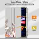 Batianda Hybrid Case for iPad Pro 11-inch 2022 4th M2 2021 (3rd Generation) / iPad Pro 11" 2nd 2020 [Built-in Pencil Holder] Shockproof Cover with Clear Back Shell TPU Bumper,Auto Sleep/Wake,Flowers