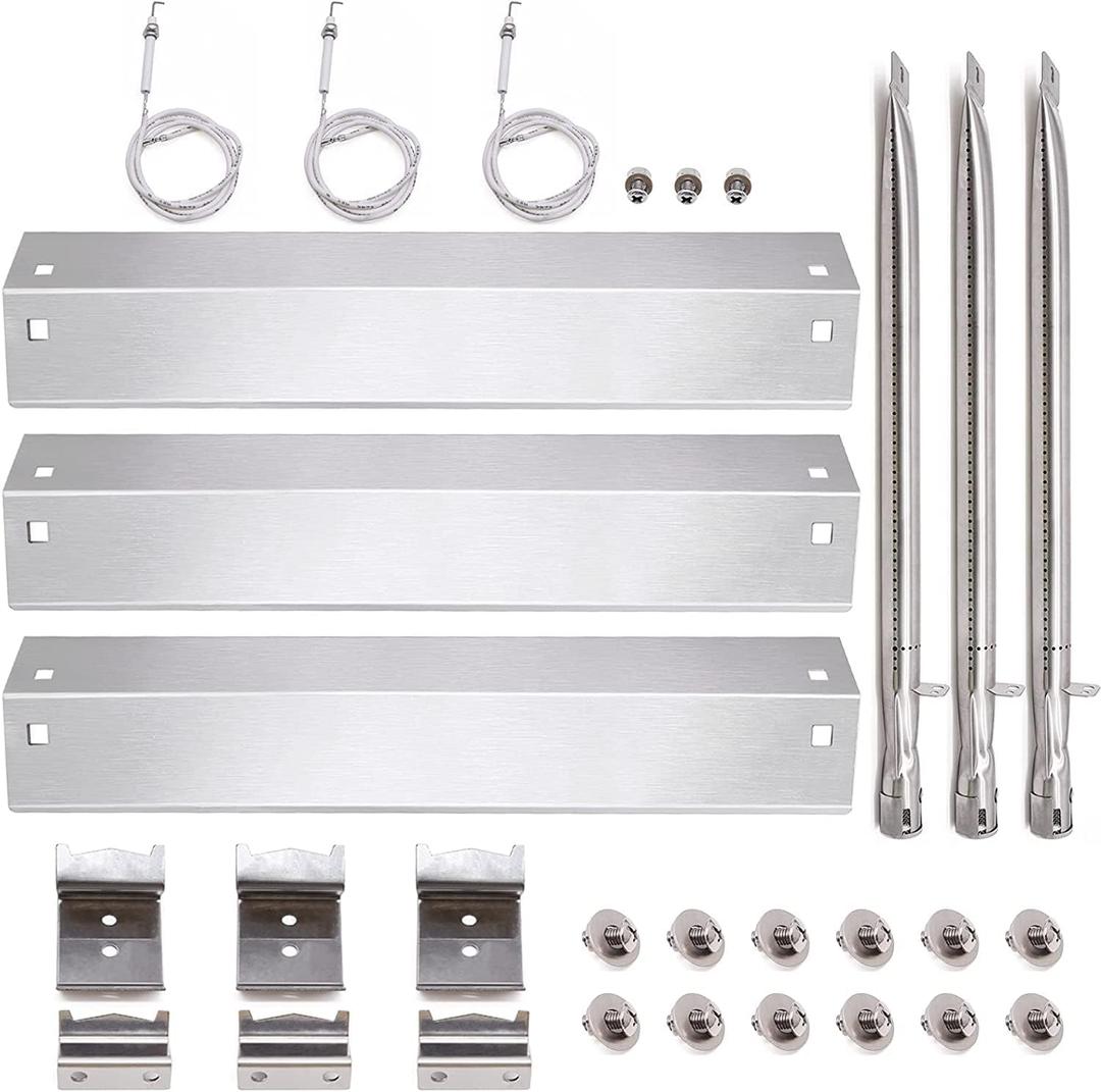 Criditpid Grill Replacement Parts for Chargriller 5050, 5650, 3001, 3030, 5072, 3008, 4000, 5252, 5050 Grill Models, Stainless Steel Heat Plates, Burner Tubes, Hanger Brackets, Electronic Ignitor