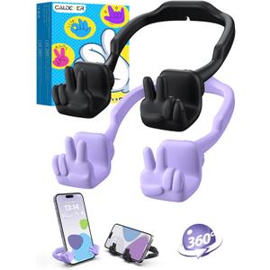 Stocking Stuffers for Teens Girls Boys Kids Cell Phone Stand: 2 Pack Upgrade Adjustable Peace Sign Thumbs Lazy Phone Holder for Desk Cool Gadgets Birthday Gifts for Women Men Adults (Black&Purple)