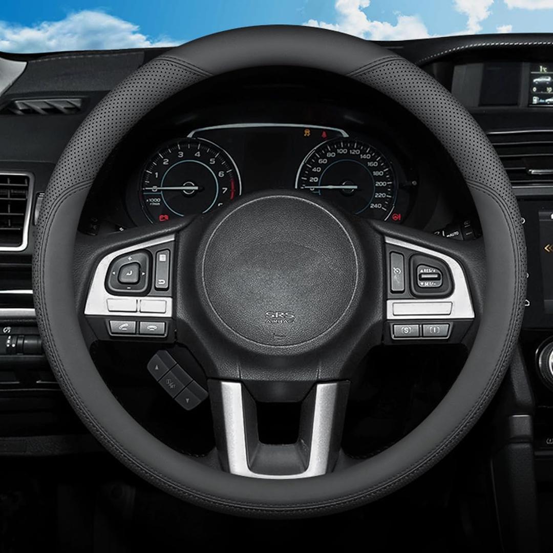 Steering Wheel Cover for Subaru Crosstrek Outback Forester Ascent Impreza WRX Legacy BRZ Tribeca Sport Hybrid Touring Limited LX Car Interior Accessories, 2026 Black Leather 14.5-15 inch