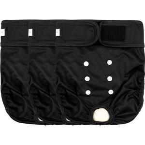 Langsprit Washable Female Dog Diapers (3 Pack)  No Leak Reusable Diapers for Doggy Female in Period  Highly Absorbent Dog Heat Panties with Adjustable Snaps Black L Size