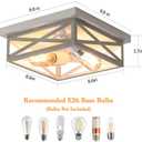 2 Pack White Flush Mount Ceiling Light, Farmhouse Ceiling Light Fixtures, 2-Light Rustic Metal Finish Industrial Kitchen Light Fixture for Bedroom, Hallway Light