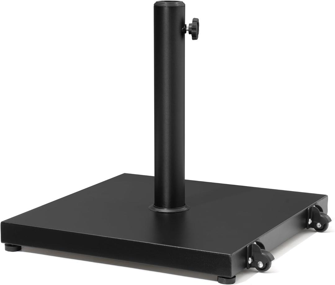 Patio Umbrella Base 43lbs Outdoor Umbrella Stand with Wheels, Heavy Duty Square Concrete Stand Market Umbrella, Black