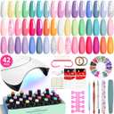 VANREESA 42 Pcs Gel Nail Polish Kit with U V Light 24 Popular Colors Gel Polish Nail Kit Green Blue Purple Pink Orange Complete Nail Kit with Manicure Tools Gifts for Women Girls (Sweet & Popular Collection)